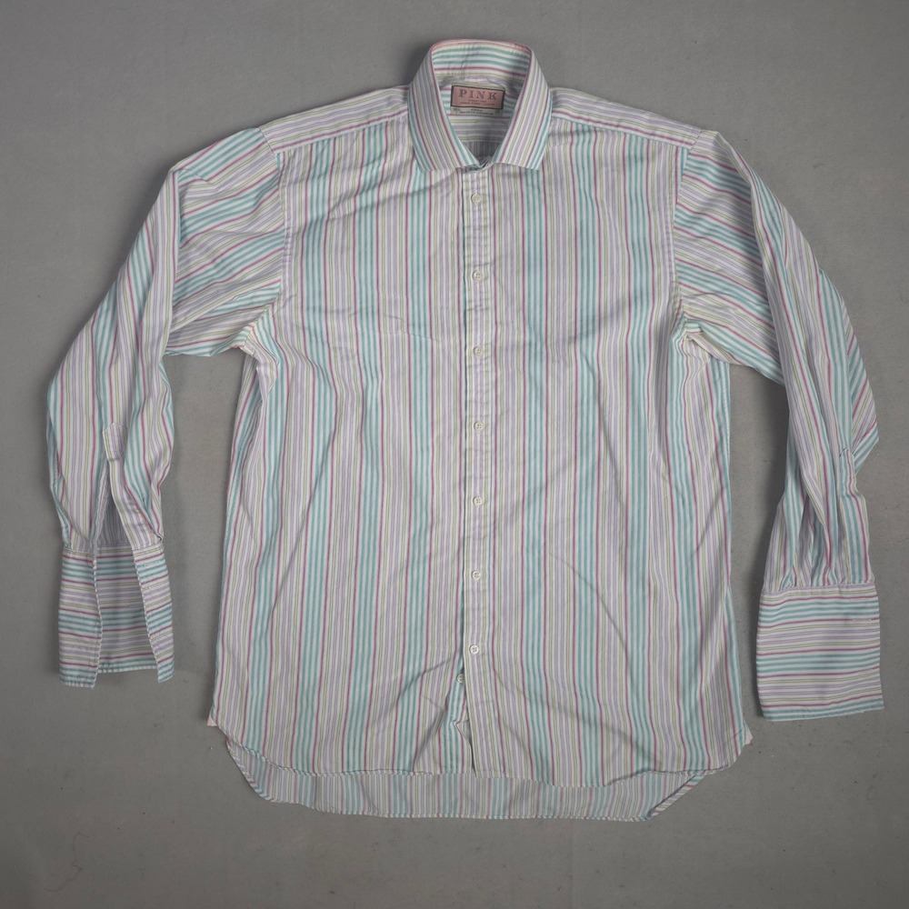 Thomas‎ Pink Striped Dress Shirt French Cuff Cotton Blend Size 16.5